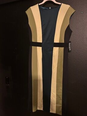 New York & Company Olive, Teal & Cream Colorblock Midi Dress